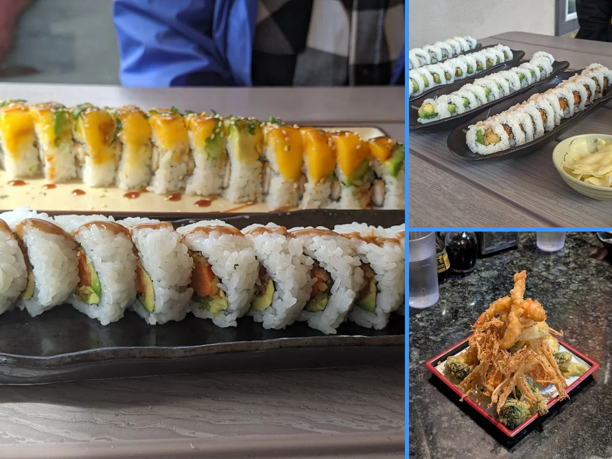 Japanese dishes on a casual restaurant table.